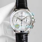 Swiss Replica Jaeger-LeCoultre Master Chronograph Watch Silver Dial Black Leather